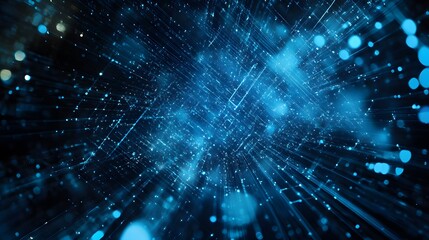 Fototapeta premium Abstract blue light particles creating a dynamic digital background.