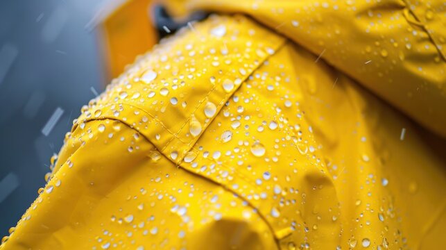 A person wearing a yellow rain jacket, isolated on a white background