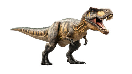 Fototapeta premium Tyrannosaurus rex isolated on a white background, showcasing this gigantic prehistoric carnivore in a 3D illustration