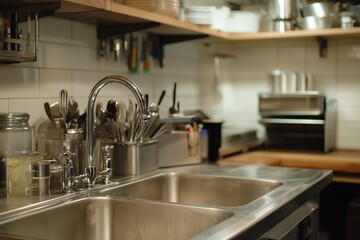Close-up of industrial kitchen equipment in a commercial restaurant