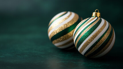 Fototapeta premium Two green and gold Christmas baubles