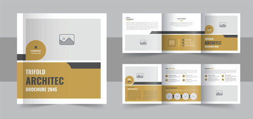 Modern architecture square trifold brochure template design vector or Creative square tri fold brochure template layout