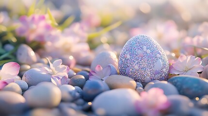 Sparkling Easter Egg Amidst Pastel Flowers