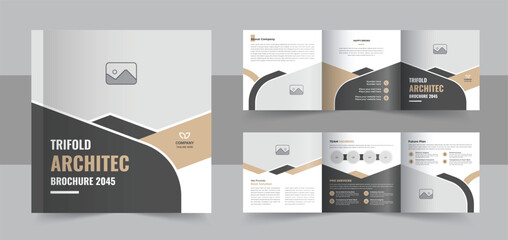 Modern architecture square trifold brochure template design or Corporate square tri fold brochure template layout