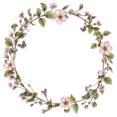 Fototapeta premium Floral Wreath Frame with Pink Flowers