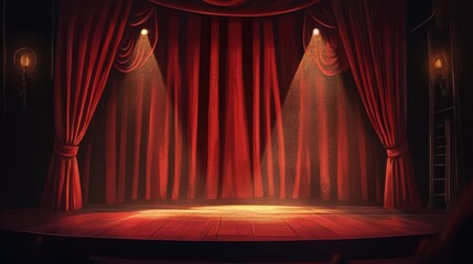 Stage red curtains spotlight. Generative AI