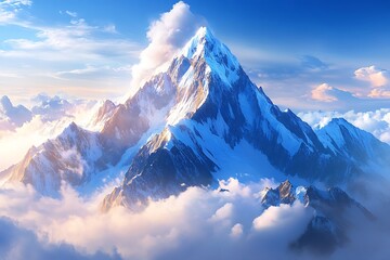 Snowy Mountain Peak Above the Clouds