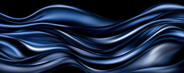 Obraz premium Elegant blue wave pattern on a black background, abstract design.