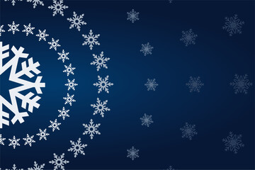Elegant winter design featuring a central snowflake surrounded by smaller snowflakes in a circular pattern on a dark blue background. Perfect for holiday greetings, seasonal decorations, and winter.