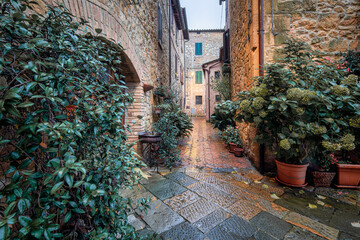 Naklejka premium Charming Alleyway in Pienza, Tuscany