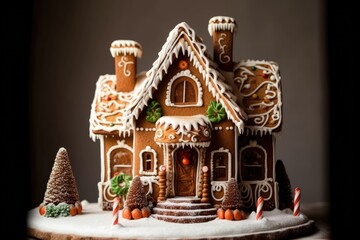 christmas gingerbread house on dark background