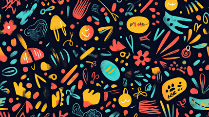 Naklejka premium Colorful abstract seamless pattern background featuring vibrant shapes and festive elements