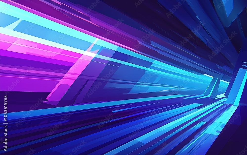 Wall mural vibrant abstract patterns in shades of blue and purple create a sense of motion and depth in a digit