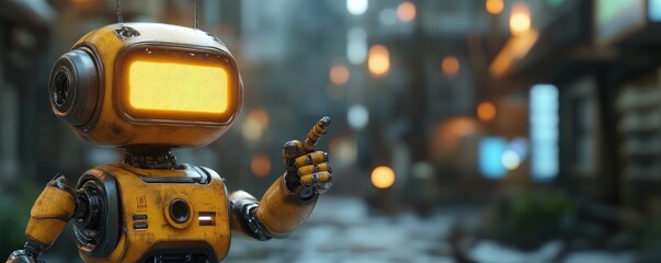 Machine learning and creative idea concept. Funny robotic toy. creative design futuristic robot. copy space for advertising text.