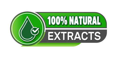 100% natural extracts vector icon, green in color.