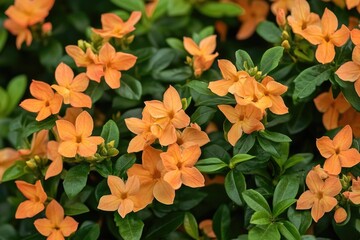 Obraz premium A close-up shot of a bunch of vibrant orange flowers with green leaves, great for designs and illustrations