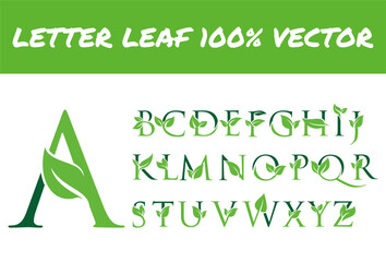 green leaves textured natural font. Realistic garden letters set. Business logo design template bundle.