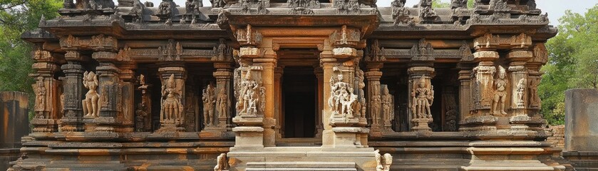 Obraz premium Ancient temple with intricate carvings and columns, showcasing architectural beauty.