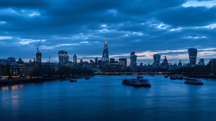 Naklejka premium A panoramic view of the London skyline at dusk.