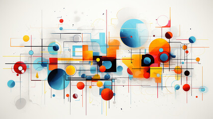 Obraz premium Multicolor geometric shapes, watercolor abstract white background in graphic grunge style