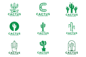 Set of Cactus vintage logo icon design vector, Creative Green Cactus logo vector template collections
