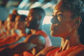 People exercising together in a gym setting