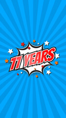 Celebratory animation for 77th seventy-seventh anniversary - 77 seventy-seven years birthday. Flat...
