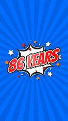 Celebratory animation for 86th eighty-sixth anniversary - 86 eighty-six years birthday. Flat text...