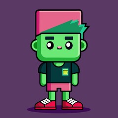 Fototapeta premium A cool man in a pink suit with a square head, a game character