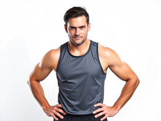 Fototapeta premium Portrait of a handsome young man with arms akimbo on white background