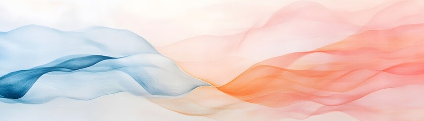 Abstract Watercolor Painting of Blue and Pink Waves