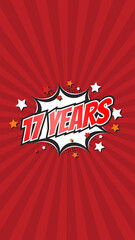 Celebratory animation for 17th seventeenth anniversary - 17 seventeen years birthday. Flat text on...