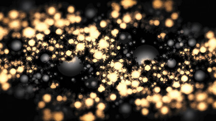 A mesmerizing abstract pattern featuring glowing golden orbs floating in a dark space, creating an ethereal and captivating atmosphere.