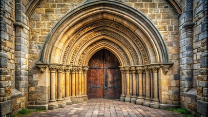 Obraz premium Medieval Church Entrance with Ornate Stone Archway and Luxury Background