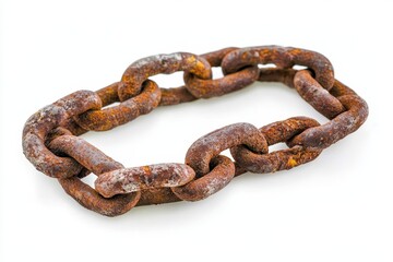 Obraz premium Chain knot made of rusted steel on a white background