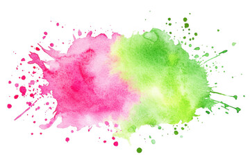 Fototapeta premium Vibrant watercolor splashes of pink and green merge creatively, showcasing lively abstract art perfect for artistic and design projects.