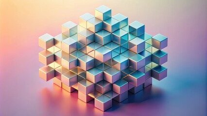 Geometric Illusion Cubes merging into fluid landscape on pastel background