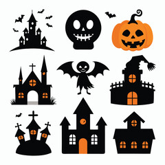 silhouette halloween icon set on white background