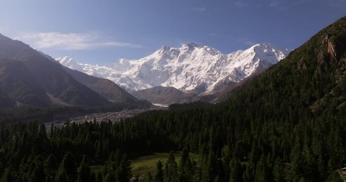 Establishing View of Nanga Parbat from Fairy Meadows, Pakistan. Forward Dolly Shot
