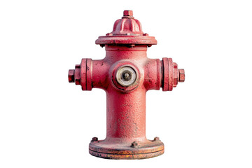 Fototapeta premium Close-up of a vintage red fire hydrant isolated against a transparent background, showcasing details and texture for utility or safety themes.