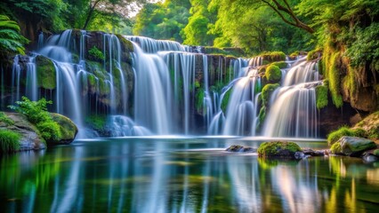 Tranquil Waterfall Cascade Reflecting Nature's Harmony and Movement in Captivating Stock Image