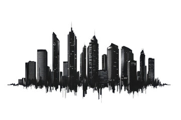 Obraz premium Monochrome cityscape silhouette featuring skyscrapers and urban landscape, reflecting creative architecture and modern skyline design.