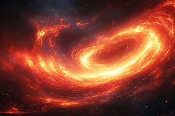 Obraz premium A fiery cosmic swirl in deep space, with bright orange and red flames.