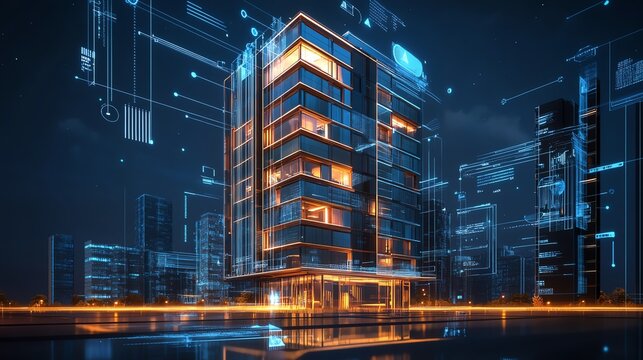 Luxury building technology, smart room features, clean infographic layout, sleek modern design - Powered by Adobe