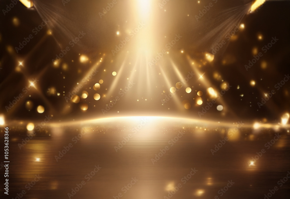 Poster a golden spotlight illuminates a dark stage with sparkling particles.