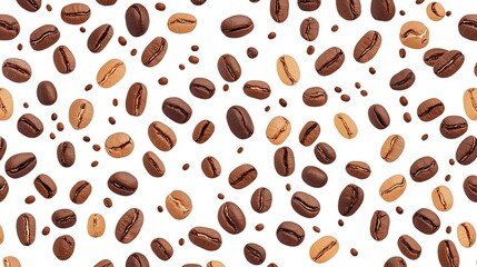 Fototapeta premium Seamless pattern with coffee beans on white background.
