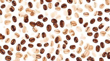 Obraz premium Seamless pattern with coffee beans on white background.