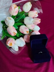Pink Tulip Bouquet and Engagement Ring