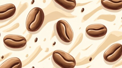 Obraz premium A seamless pattern of coffee beans with coffee cream.
