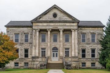 Obraz premium Historic stone building with columns and steps, likely a former courthouse or public building.